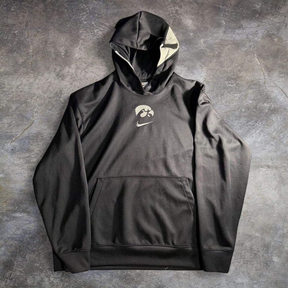 Nike Center Swoosh Iowa Hawkeyes Dri-FIT Black Pullover Hoodie Men's Size Large